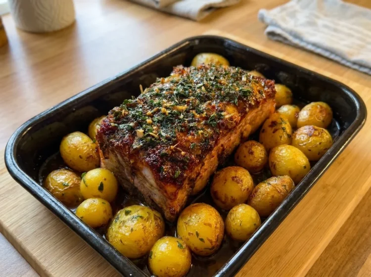 Garlic Herb Butter Roast Beef with Golden Baby Potatoes