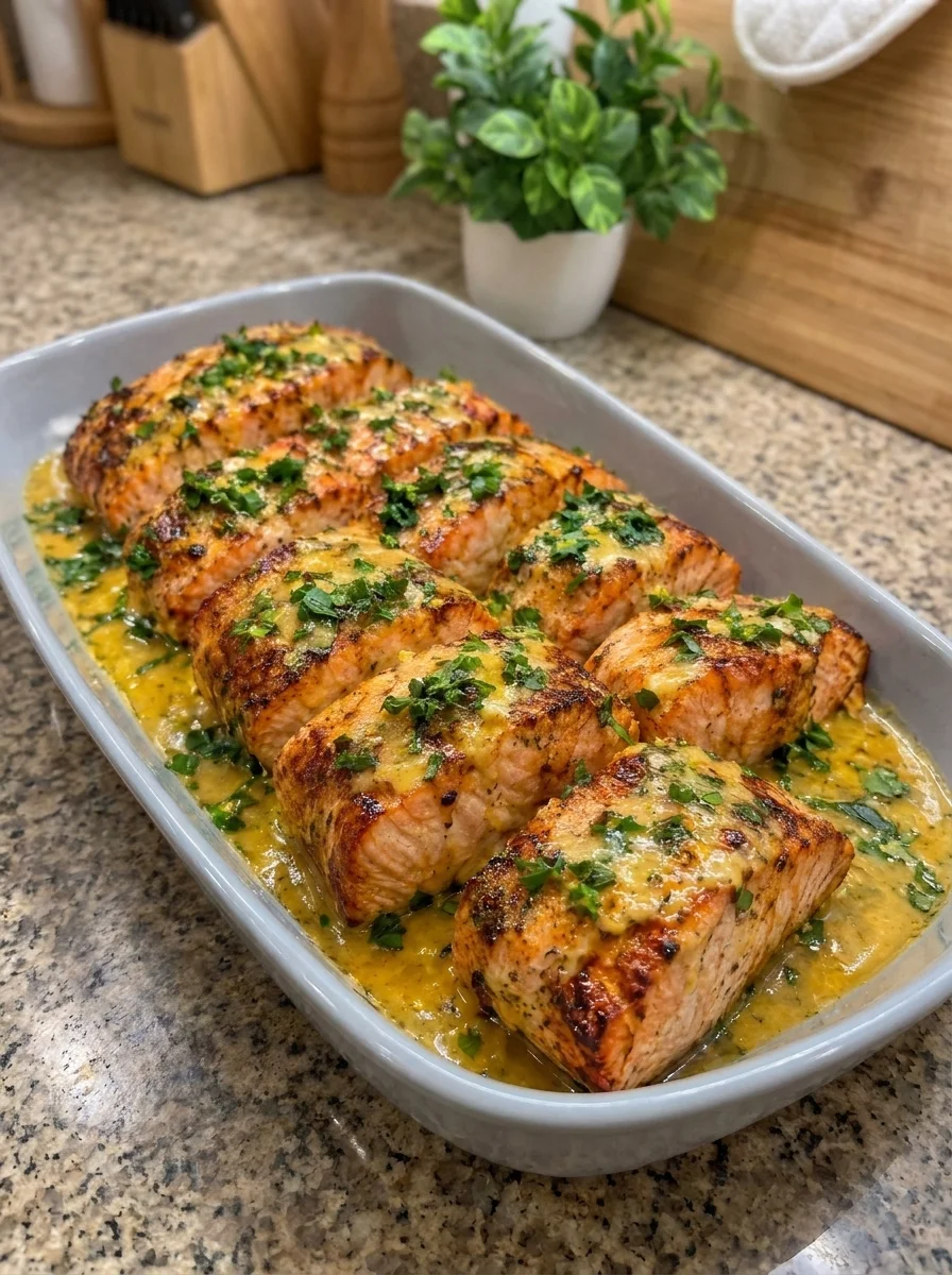 Creamy Garlic Butter Baked Salmon with Fresh Herbs