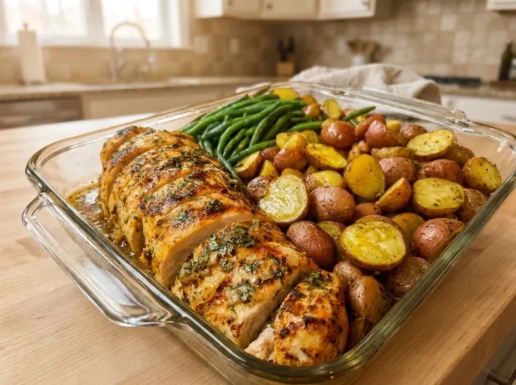 Garlic Herb Roasted Chicken with Baby Potatoes Green Beans