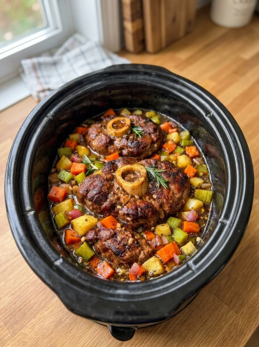 Slow Cooker Garlic Herb Beef Osso Buco with Tender Vegetables