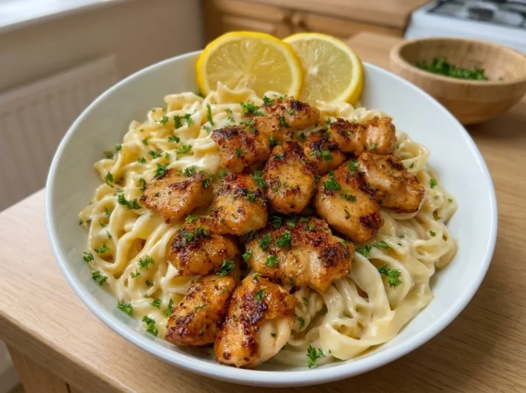 Creamy Lemon Garlic Chicken Alfredo Fettuccine