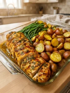 Garlic Herb Roasted Chicken with Baby Potatoes Green Beans