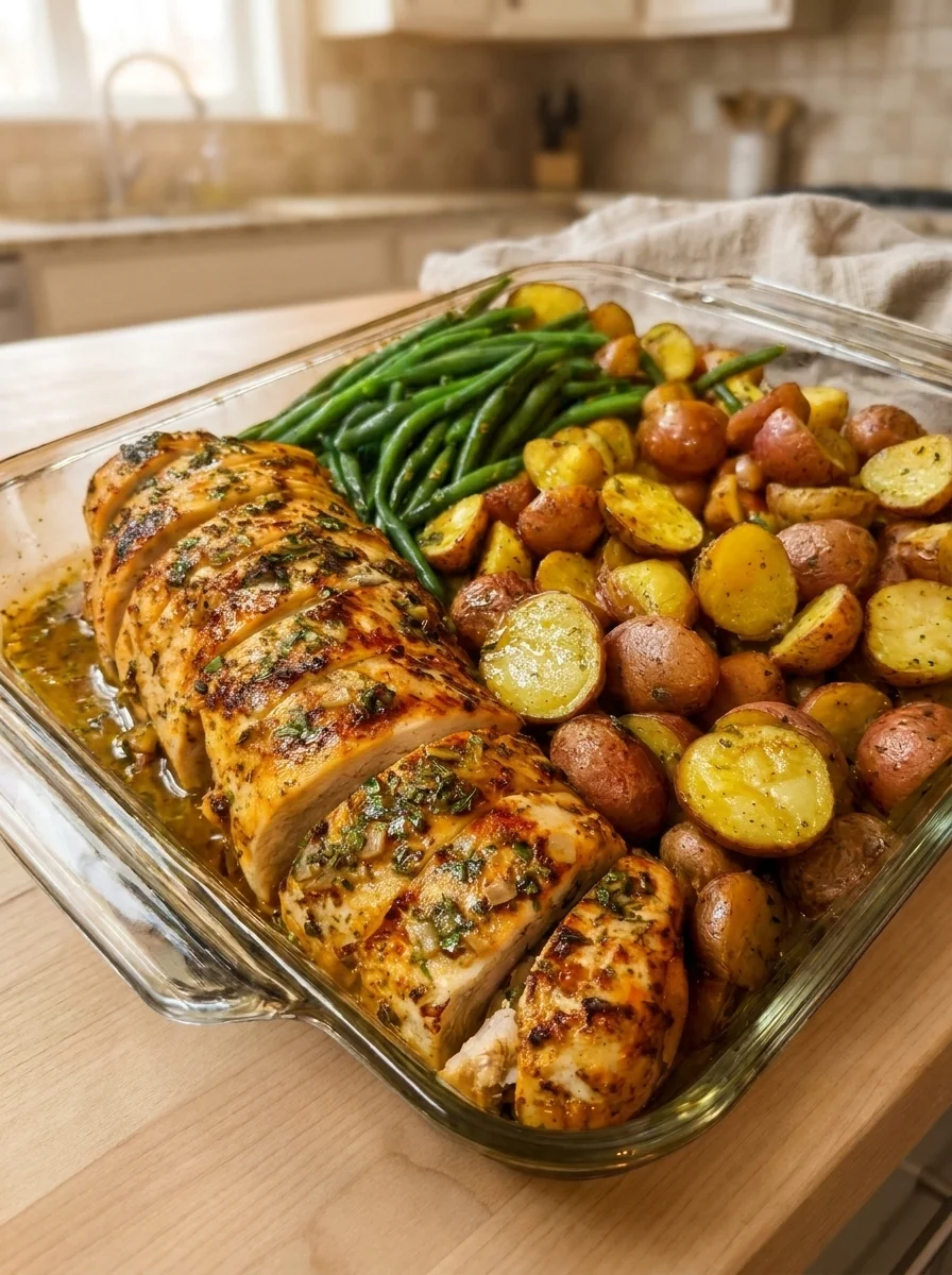 Garlic Herb Roasted Chicken with Baby Potatoes Green Beans