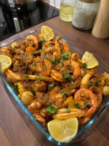 Cajun Garlic Butter Seafood Boil with Shrimp Crab Corn