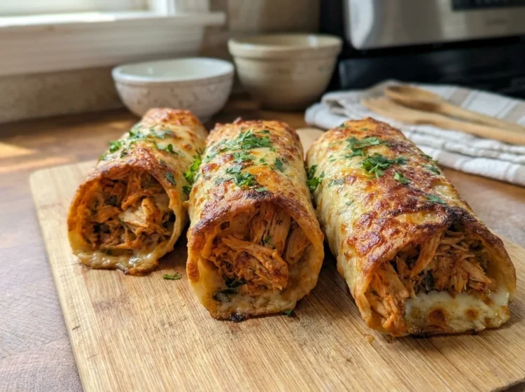 Oven-Baked Cheesy Garlic Chicken Wraps with Golden Parmesan Crust