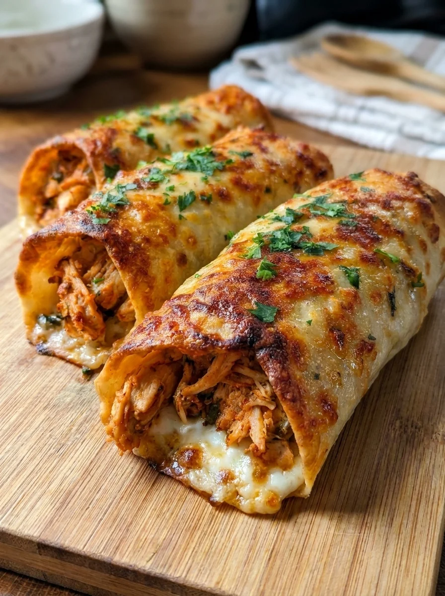 Oven-Baked Cheesy Garlic Chicken Wraps with Golden Parmesan Crust