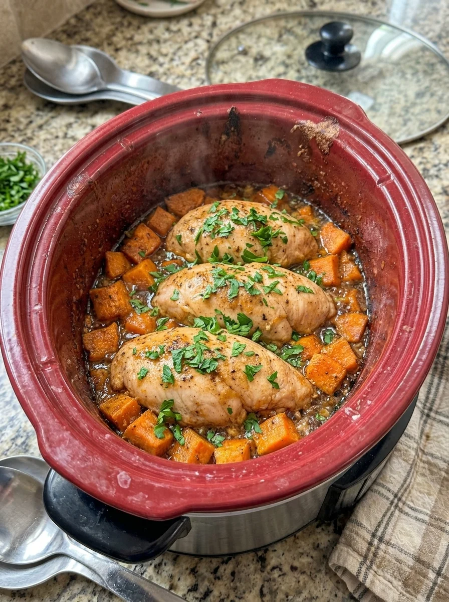 Slow Cooker Honey Garlic Chicken with Sweet Potatoes