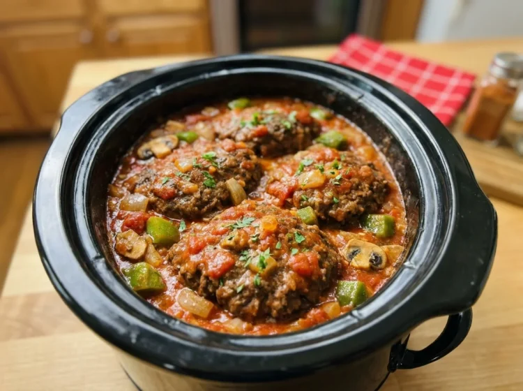 Slow Cooker Salisbury Steak with Rich Tomato Mushroom Gravy