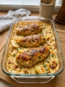 Creamy Garlic Chicken with Cheesy Scalloped Potatoes