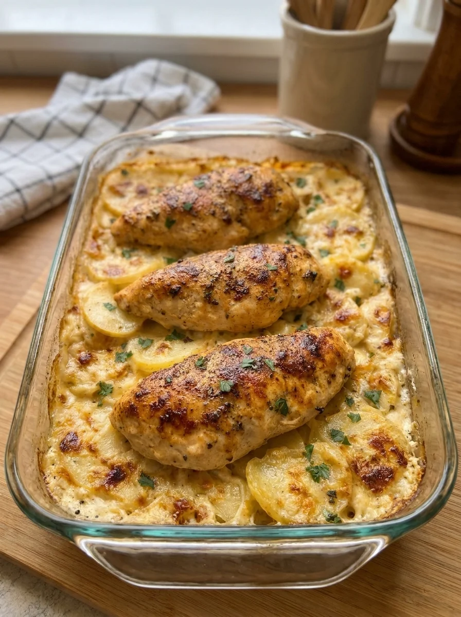 Creamy Garlic Chicken with Cheesy Scalloped Potatoes